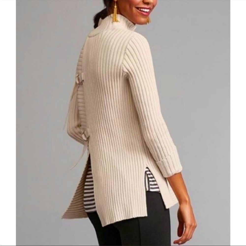 Cabi Ivory Ribbed D-Ring Split Back Sweater 3363 - image 2